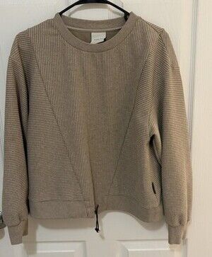 Varley Arleta Cord Sweat Pullover Sweater Drawstring Hem Beige Medium